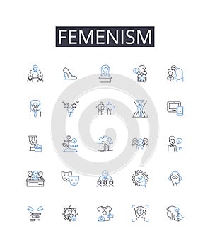 Femenism line icons collection. PlayStation, Xbox, Nintendo, Gaming, Entertainment, Console, Controller vector and photo