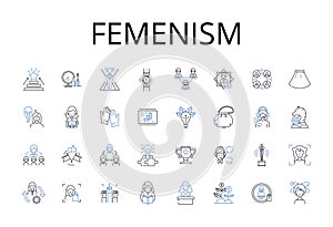 Femenism line icons collection. Women's rights movement, Gender equality, Women's liberation photo