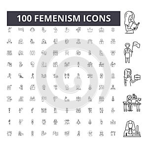 Femenism line icons, signs, vector set, outline illustration concept photo