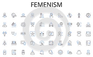 Femenism line icons collection. Cohesion, Collaboration, Unity, Communication, Strategy, Creativity, Innovation vector photo