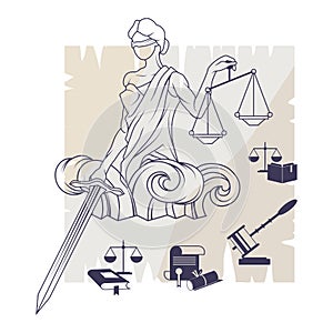 Femida -lady of justice. Lady Lawyer logo.