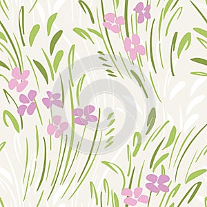 Pastel Colored abstract ditsy gestural floral vector seamless pattern. Spring blooms, foliage. photo