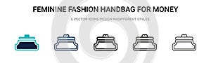 Feminine fashion handbag for money icon in filled, thin line, outline and stroke style. Vector illustration of two colored and