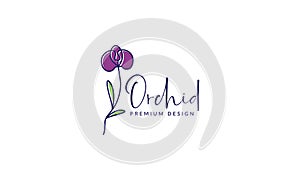 Feminine flower purple orchid logo symbol icon vector graphic design illustration