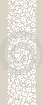 White Monochrome graphic ditsy gestural blooms and foliage on beige background vector seamless vertical border. Florals. photo