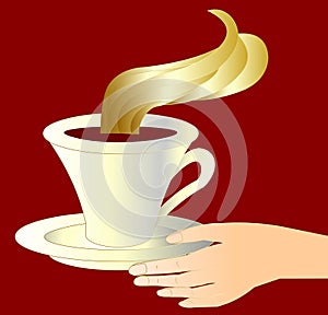 The Feminine hand giving cup aromatic coffee