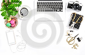 Feminine home office desk Business Hero header social media