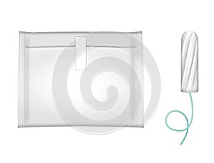 Feminine hygiene pad and tampon. Plastic pack for sanitary napkins. Menstruation days. Vector illustration a white