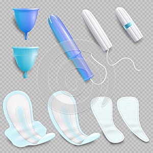 Feminine hygiene product set, vector isolated illustration