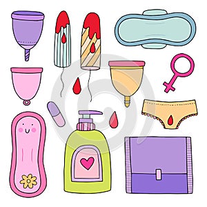 Feminine hygiene set. Cute illustration.