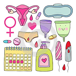 Feminine hygiene set. Cute vector illustration.