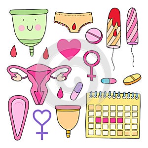 Feminine hygiene set. Cute vector illustration.