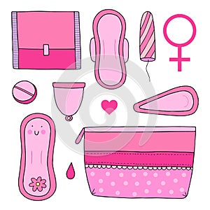 Feminine hygiene set. Vector illustration.