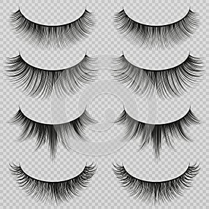 Feminine lashes vector set. Realistic false eyelashes fashion collection