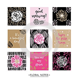 Feminine pink floral greeting cards with inspirational quotes. M