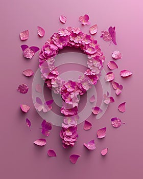 Feminine Pink Petals Forming Venus Symbol on a Violet Background for Gender Equality Concepts
