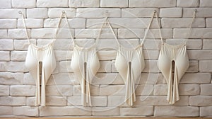 Feminine Sculpture: Organic Ivory Pants Hanging Against Matte Wall