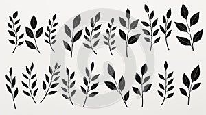 Feminine Sticker Art: Black Plant Leaves On White Surface