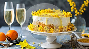 Feminine Taste: Mimosa Cake, Artistic Pastry Creation for a Sweet Event photo