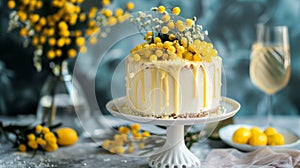 Feminine Taste: Mimosa Cake, Artistic Pastry Creation for a Sweet Event photo
