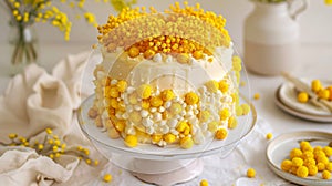 Feminine Taste: Mimosa Cake, Artistic Pastry Creation for a Sweet Event photo