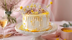 Feminine Taste: Mimosa Cake, Artistic Pastry Creation for a Sweet Event photo