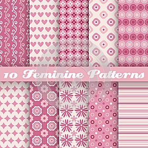 Feminine vector seamless patterns (tiling). Fond