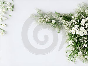 Feminine wedding desktop mockup with baby's breath Gypsophila flowers