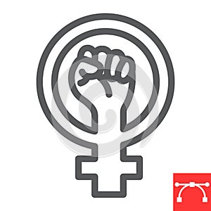 Feminism line icon, fist and protest, women resist sign vector graphics, editable stroke linear icon, eps 10.