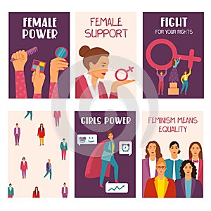 Feminism movement cards collection on white background