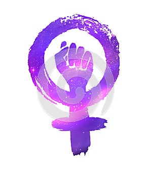 Feminism protest symbol with outer space photo