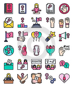 Feminism related filled icon set 2, vector illustration