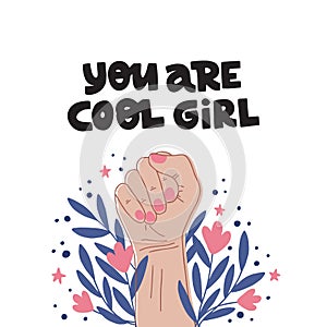 Feminism slogan. Girl power symbol. Women`s rights poster