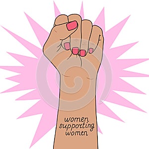 Feminism symbol. Fighting fist of a woman.