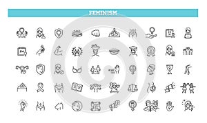 Feminism thin line icons set. Line flat symbols