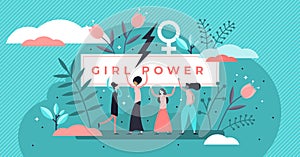 Feminism vector illustration. Tiny woman gender movement persons concept. photo