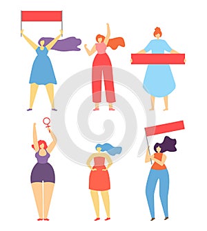 Feminism Woman Protest Strike Flat Cartoon Banner photo