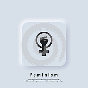 Feminist logo. Girl power icon. Woman s hand with fist. Symbol of feminist movement icon outline. Vector. UI icon. Neumorphic UI