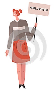 Feminist protesting with banner, girl power movement vector