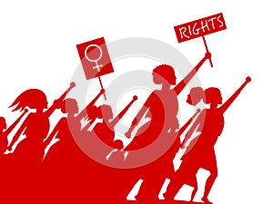 Feminist woman activist leading a crowd of people struggles for rights vector illustration isolated, social justice warriors, girl photo