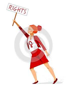 Feminist woman activist struggles for rights vector illustration isolated, social justice warrior.