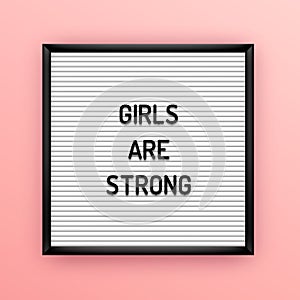 Feministic quote on square white letterboard with black plastic letters. Feminine vintage inspirational poster 80x, 90x