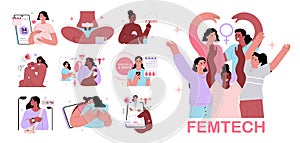 FEMTECH set. Technologies, software, products and services for woman