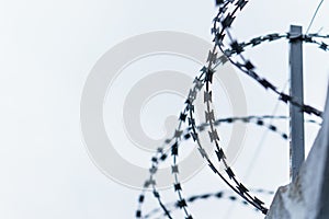 Fence with barbed wire. focus with shallow depth of field.