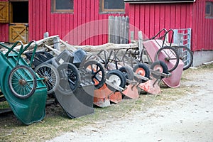 Fence , barn , bunch of carts