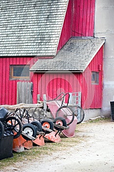 Fence , barn , bunch of carts