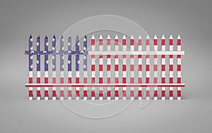 Fence in colours of the flag of the United States of America 3d illustration render