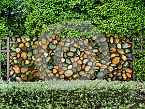 fence concrete in nature garden with stone wall