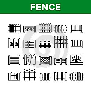 Fence Construction Collection Icons Set Vector