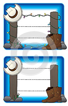 Fence with cowboy hat and boots